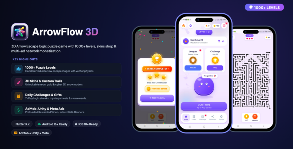 ArrowFlow 3D | 3D Arrow Drag Logic Puzzle Sport (Flutter Source Code)