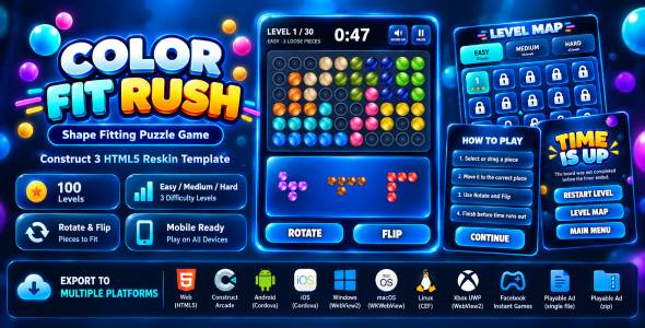 Shade Match Run | Form Fitting Puzzle Recreation – Develop 3 HTML5 Reskin Template