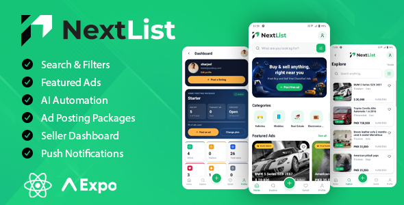 NextList | Put up and Spend – Classified Ads Marketplace React Native App
