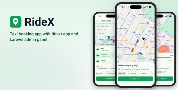 RideX | Flutter Taxi Reserving App With Laravel Admin Panel