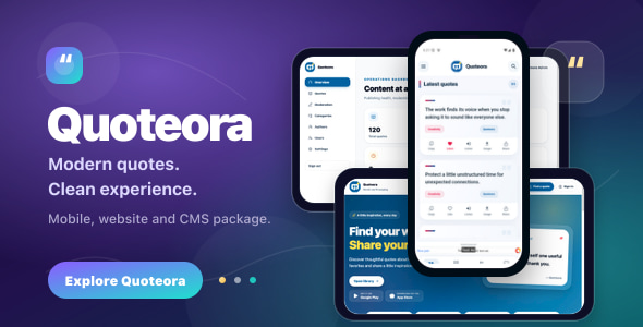 Quoteora | Flutter Quote App With Web space and Admin CMS