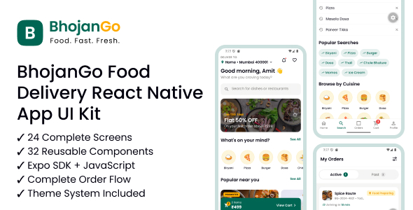 BhojanGo | Food Shipping React Native App UI Kit