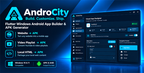 AndroCity | Flutter Dwelling windows Android App Builder and APK Generator