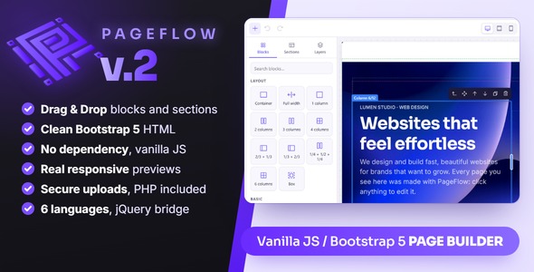 PageFlow | Recede and Fall Net page Builder for Bootstrap 5