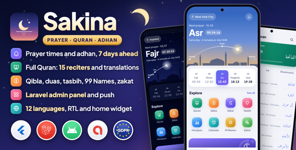 Sakina | Muslim Prayer Instances App – Flutter With Laravel Admin Panel